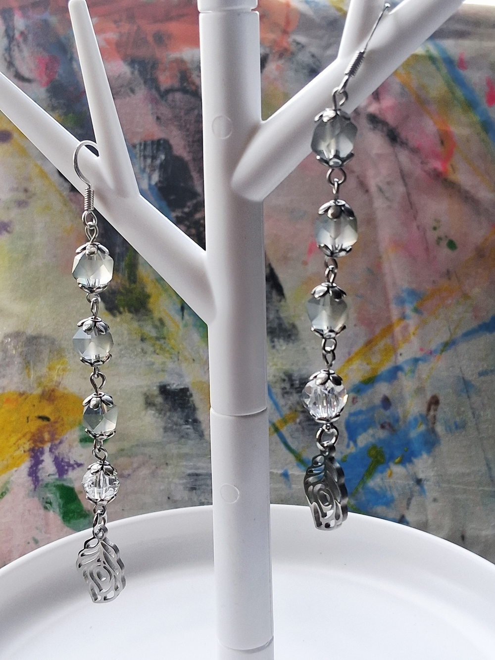 Delicate Crystal Drop Earrings in Smoky Gray